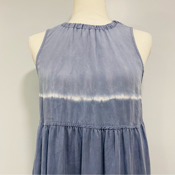 BELLA DAHL XS Blue Sleeveless Tiered Midi Summer Dress Indigo Stripe Watercolor - Picture 5 of 14